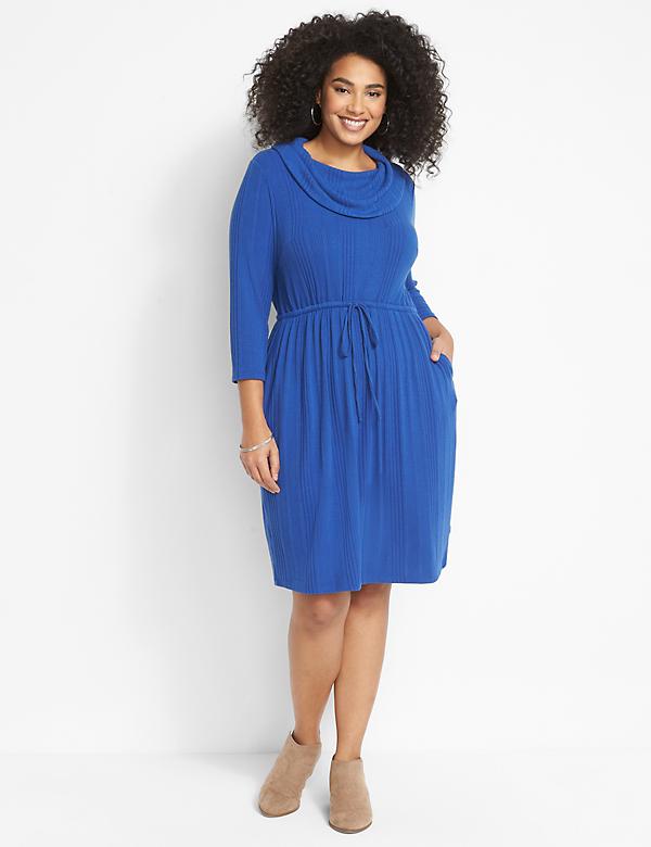 Cowl-Neck Fit & Flare Knit Dress