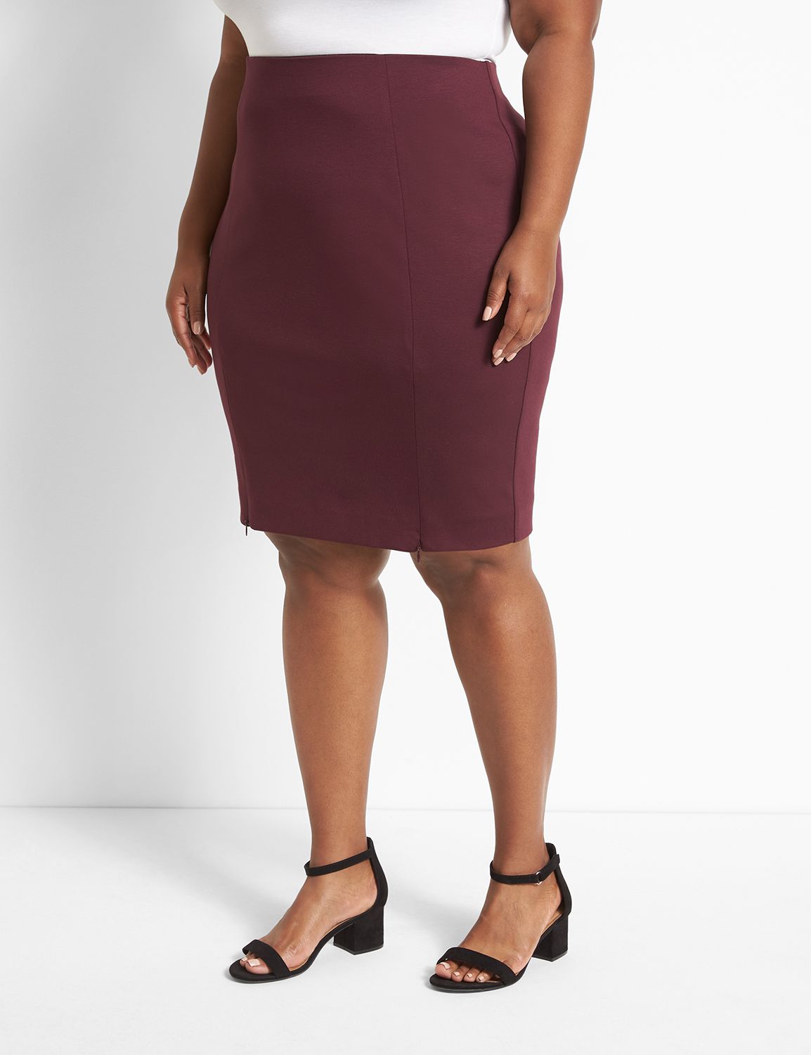 Zipper-Hem Ponte Pencil Skirt