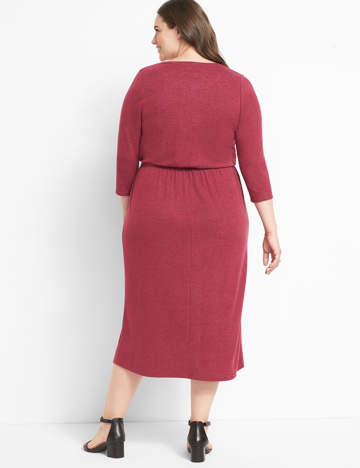 3/4 Sleeve Crew Neck Blouson Midi Dress 1123968:PANTONE Beaujolais:10/12 Product Image 2