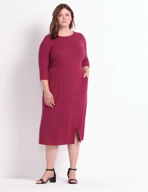 3/4 Sleeve Crew Neck Blouson Midi Dress 1123968:PANTONE Beaujolais:10/12 image number 0