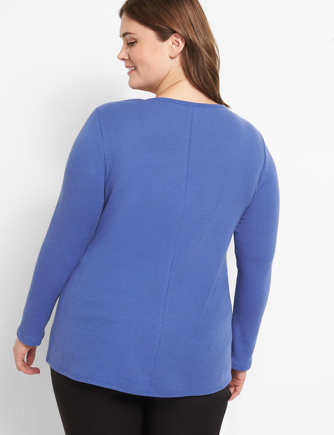 Long Sleeve V Neck Henley Curved Hem Tee 1123715:PANTONE Deep Ultramarine:26/28 Product Image 2