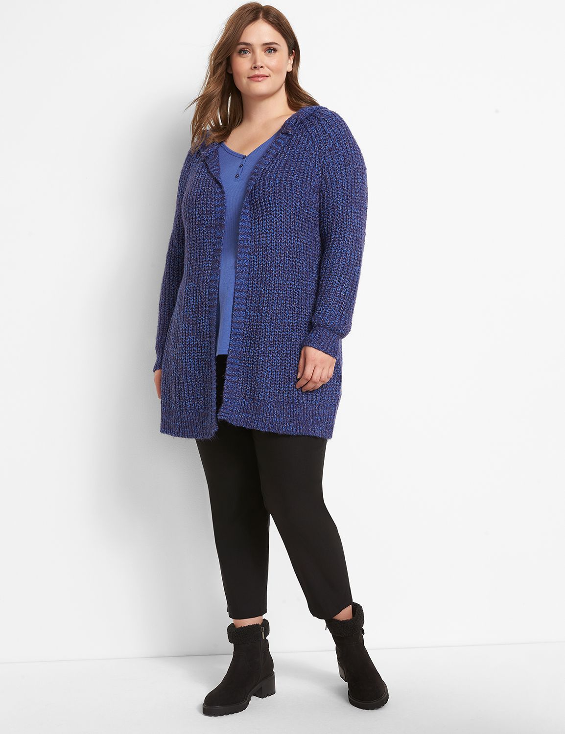 Long Sleeve V Neck Henley Curved Hem Tee 1123715:PANTONE Deep Ultramarine:26/28 Product Image 3
