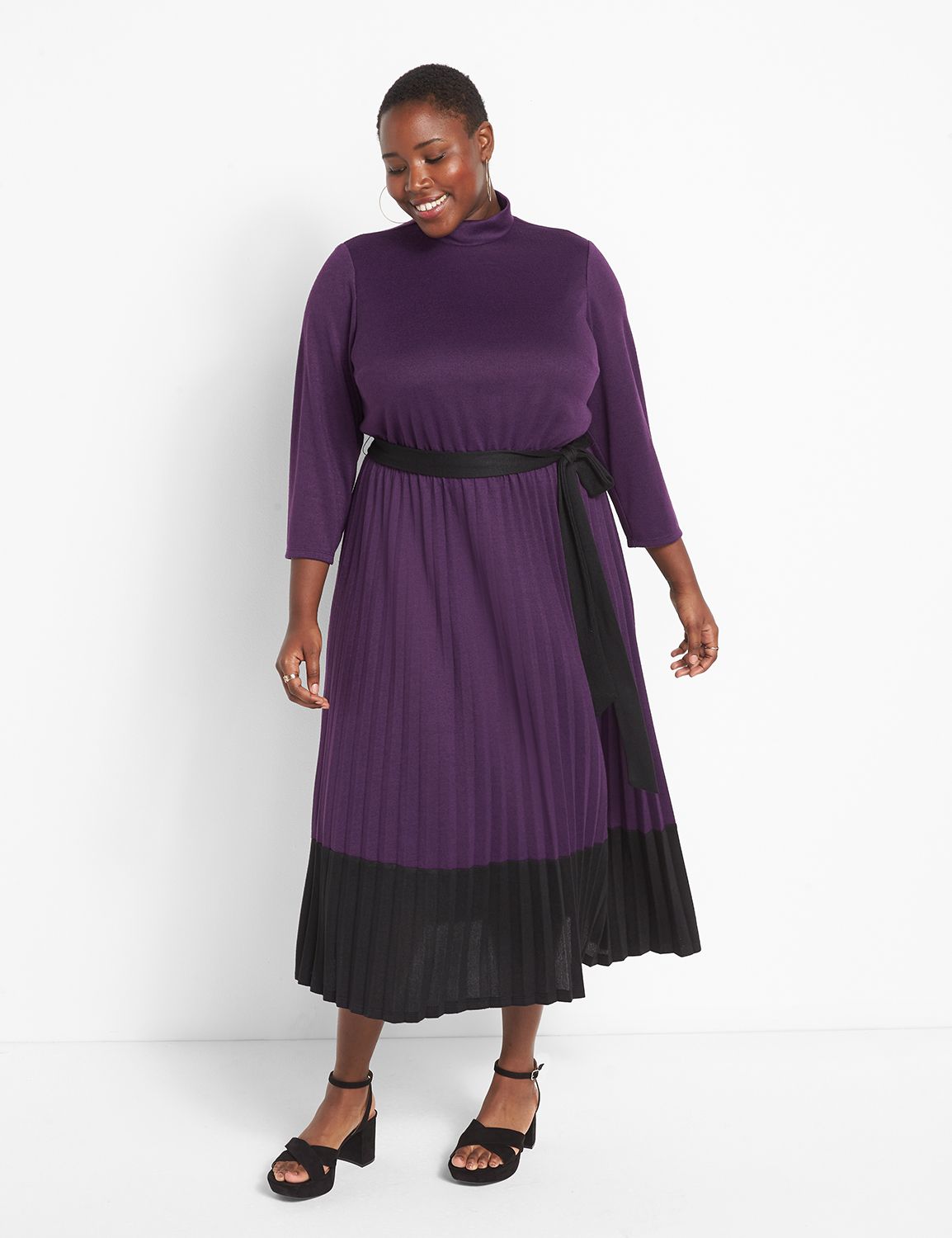 Lane Bryant Women's Pleated Hacci Midi Dress 10/12 Purple/Black