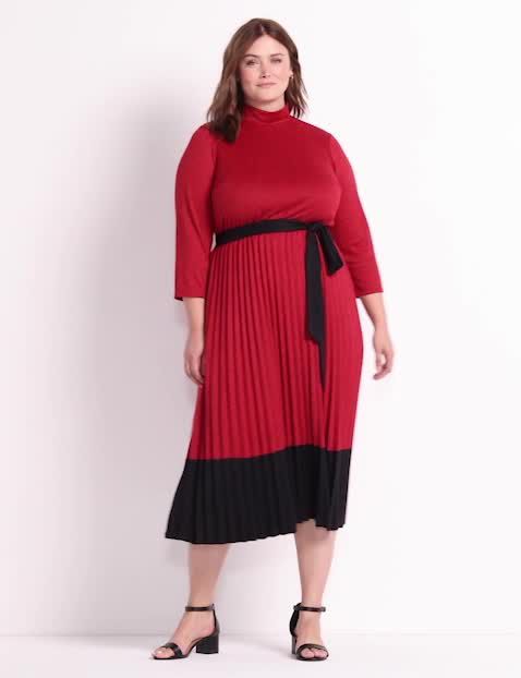 knee length dresses for ladies Surplice Long Sleeve Satin Pleated Midi Dress main image 0