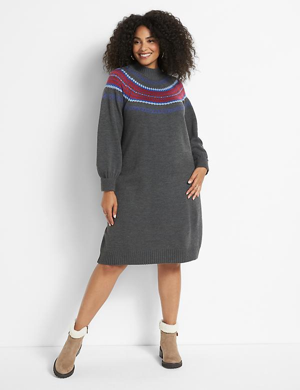 Turtleneck Fair Isle Sweater Dress