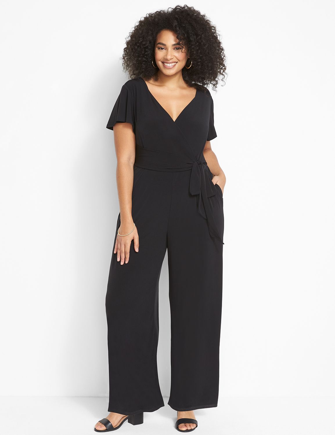 Short Flutter Sleeve Wrap Jumpsuit