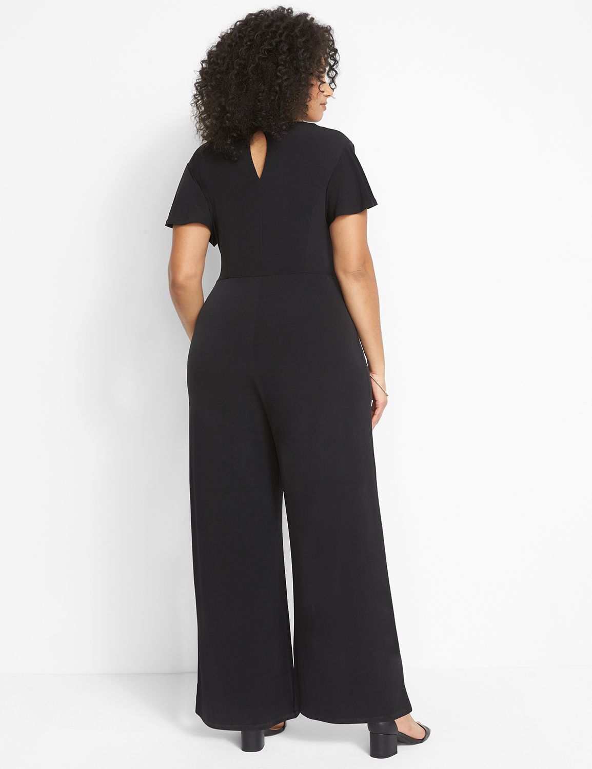 Short Flutter Sleeve Wrap Jumpsuit