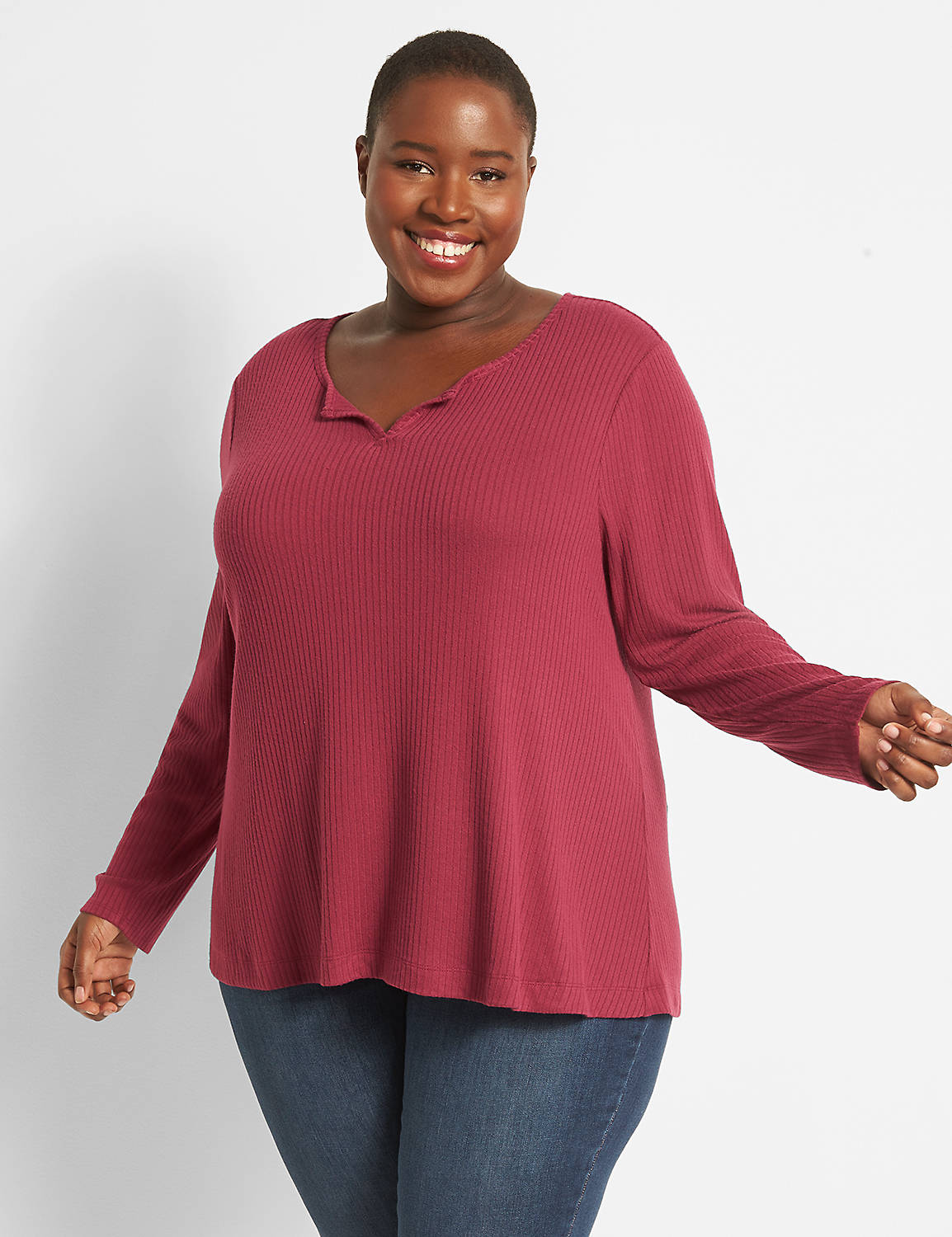 Long Sleeve Notch Neck Swing Tee Solid 1123735 copy of 1123731:PANTONE Beaujolais:10/12 Product Image 1
