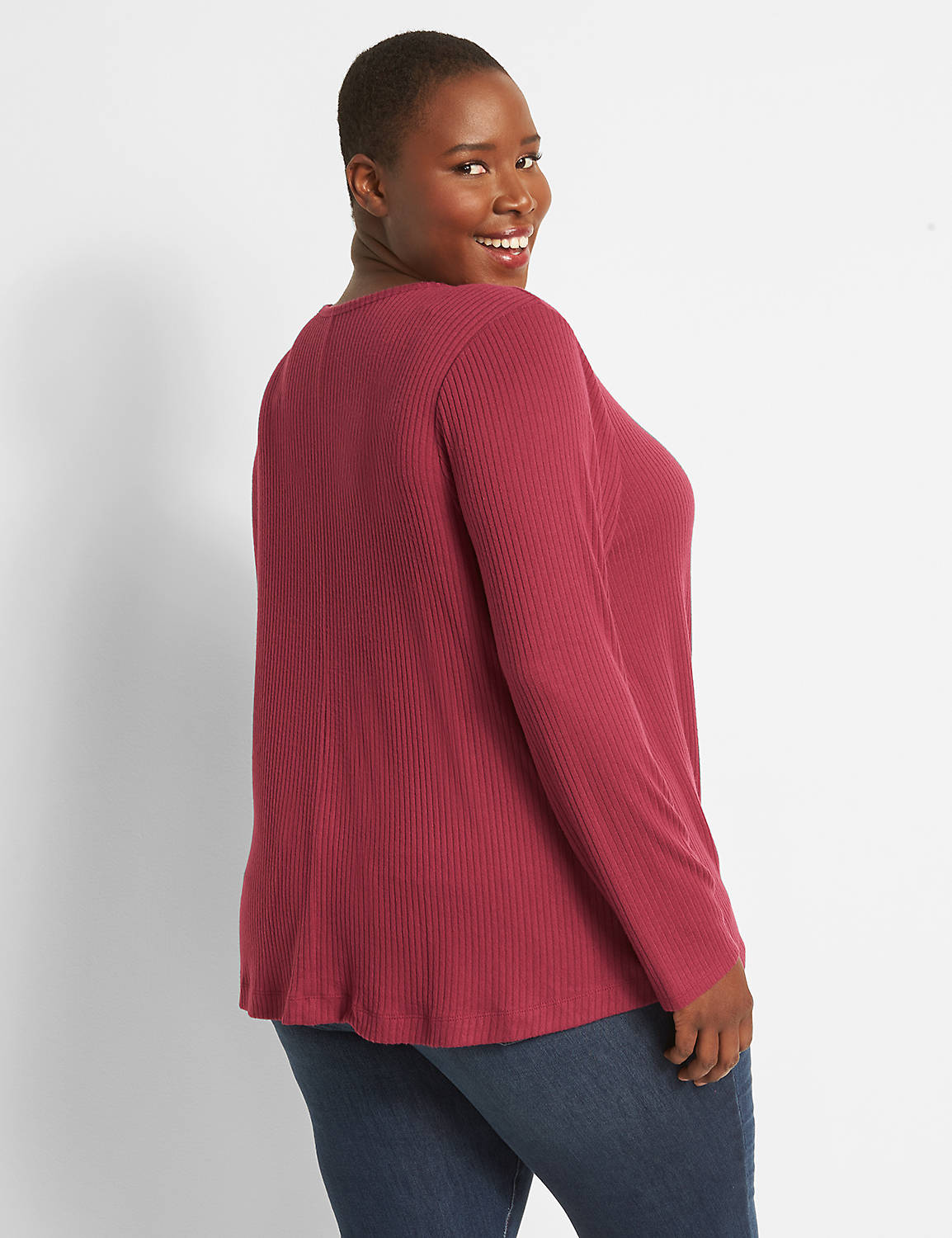 Long Sleeve Notch Neck Swing Tee Solid 1123735 copy of 1123731:PANTONE Beaujolais:10/12 Product Image 2