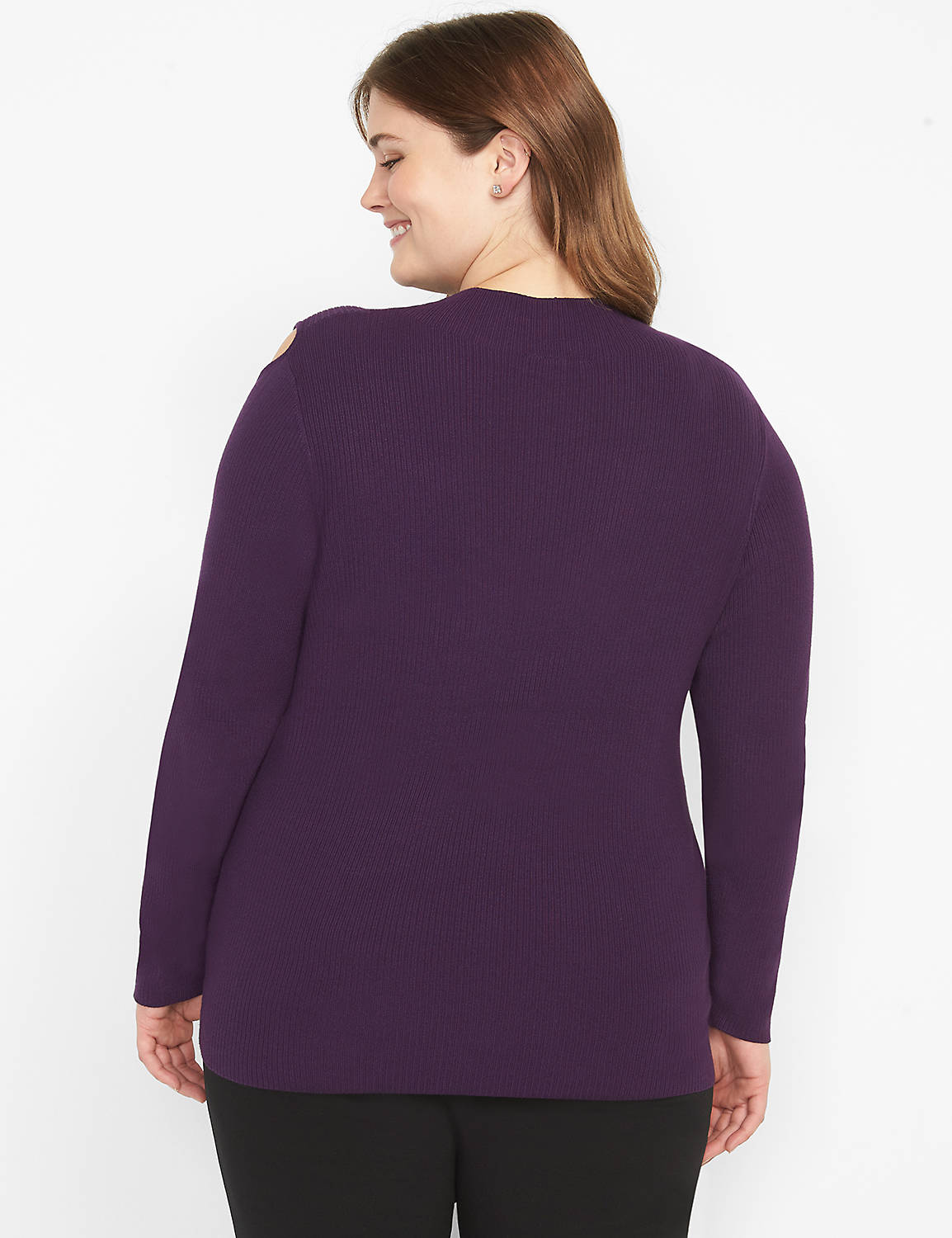 Long Sleeve Mock Neck Cut Out Rib Pullover 1124485:PANTONE Purple Pennant:10/12 Product Image 2
