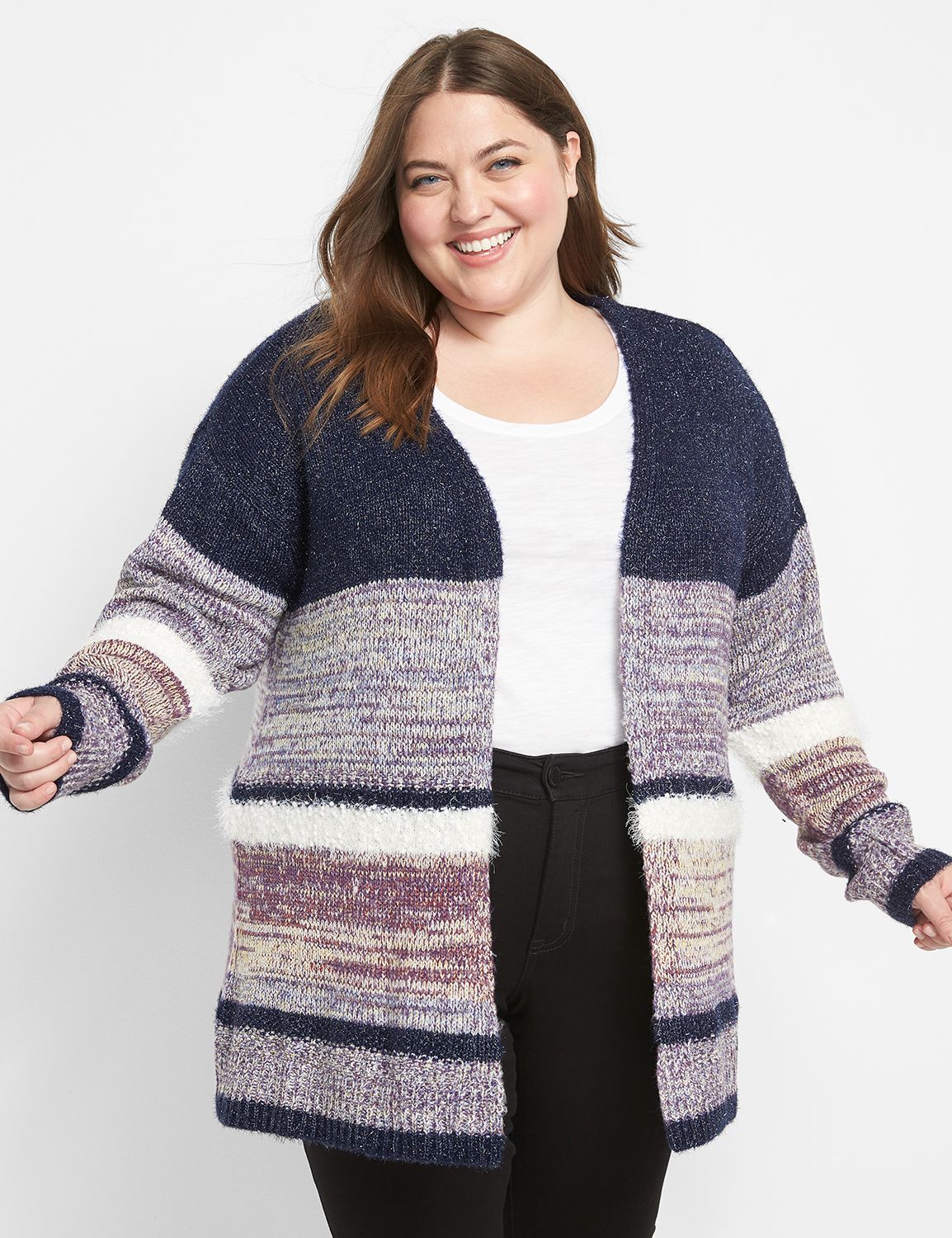 Haptics Stripe Textured Open Front Cardigan with Pockets