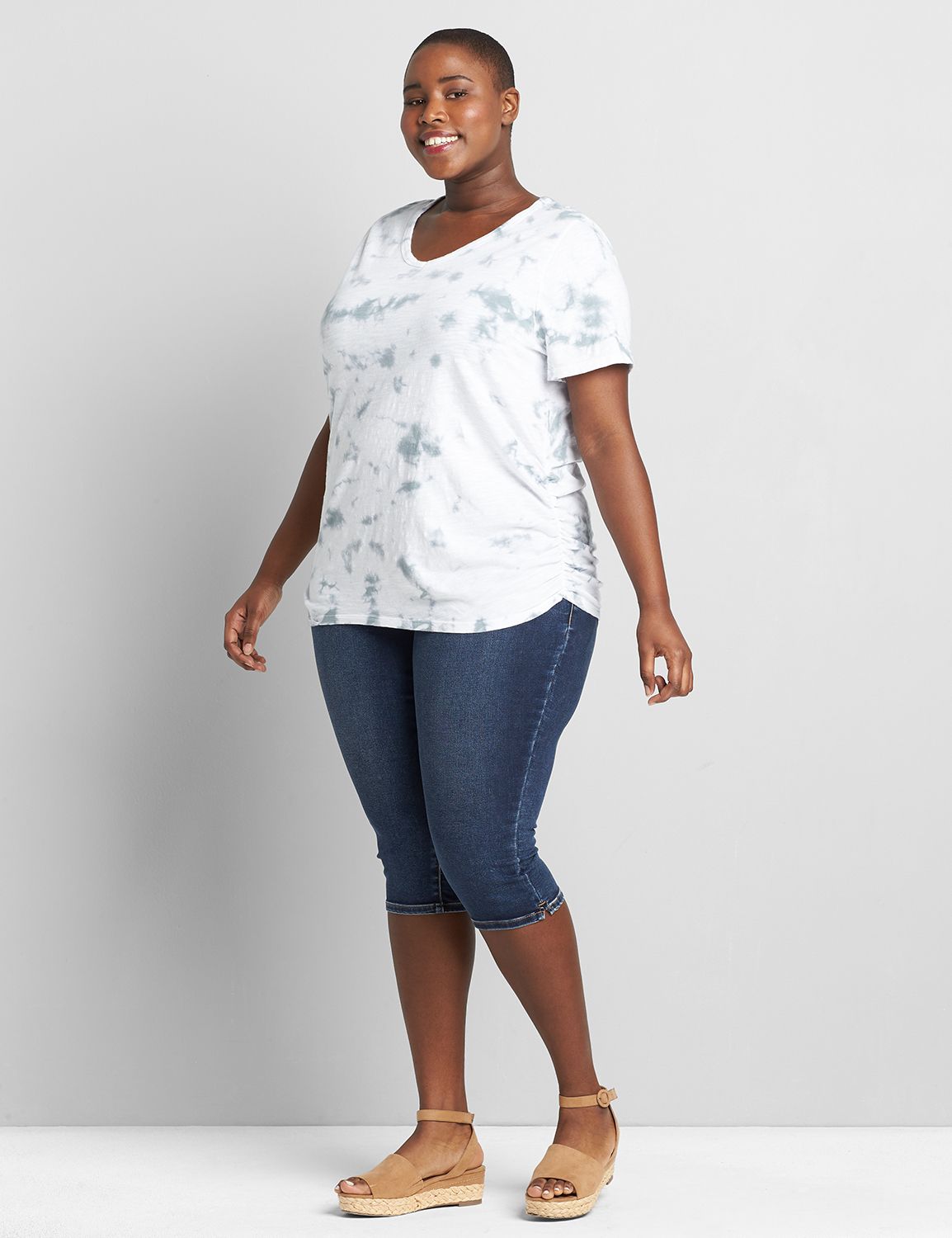 V Neck Ruched Side Tee