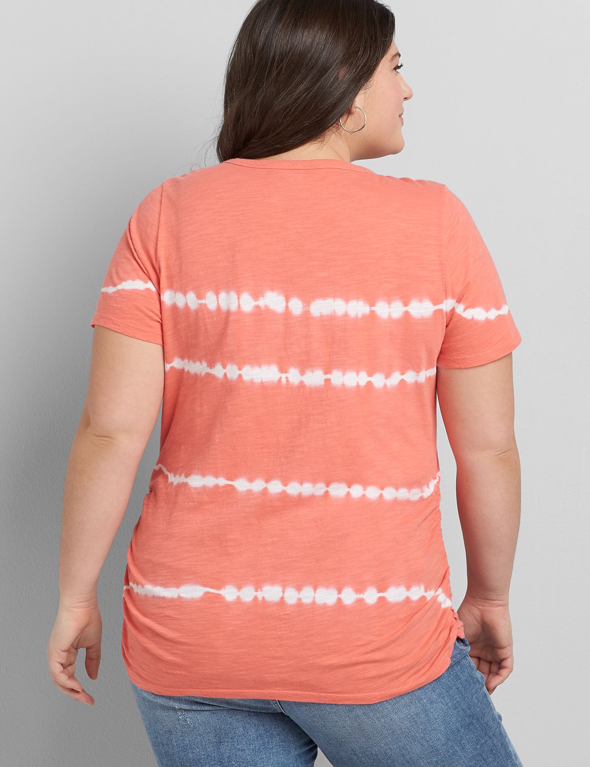 Short Sleeve V neck Side Ruched Tee 1118486 Copy of 1108460:LBSP21297_TieDyeStripe_VendorPrint:34/36 Product Image 2