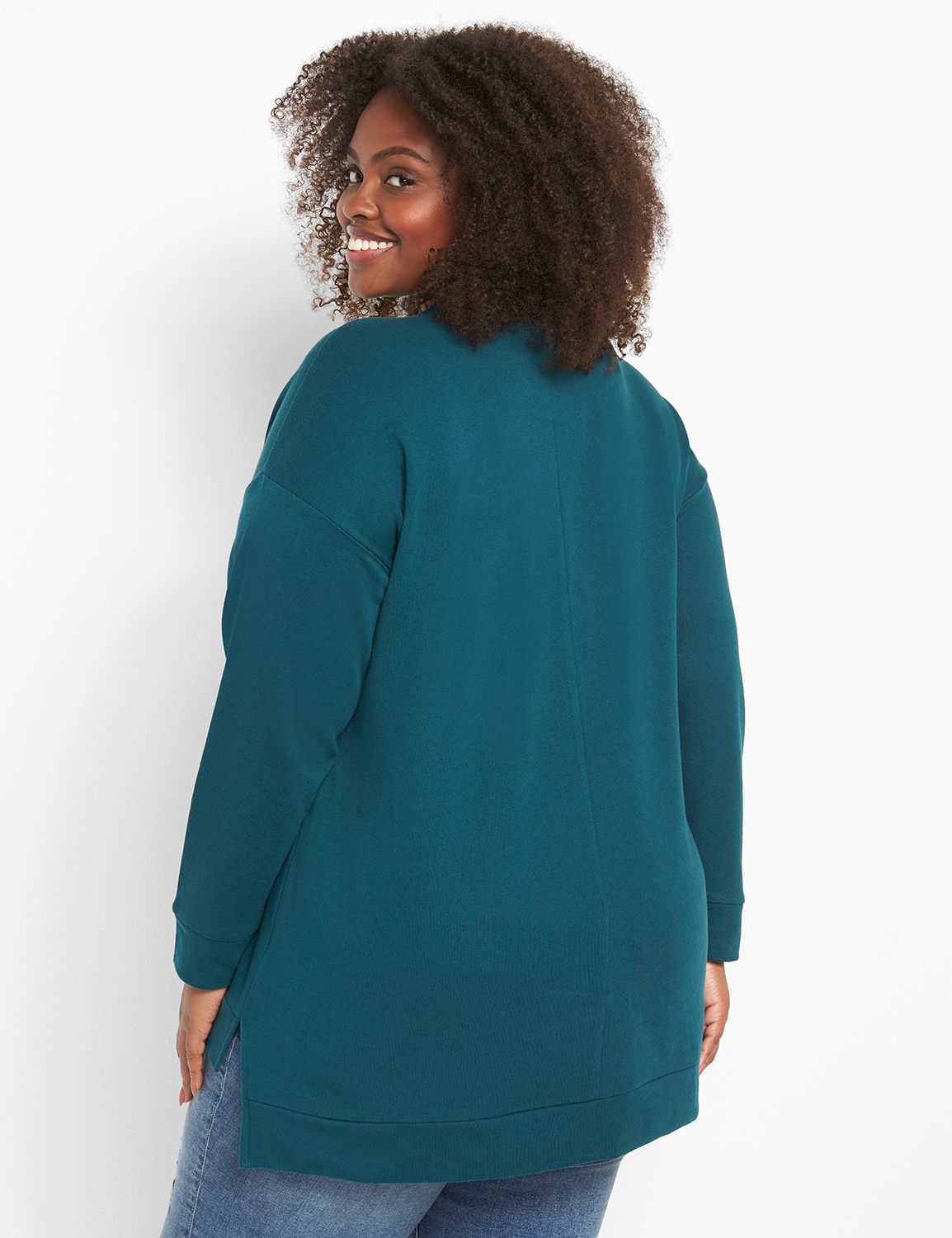 Long Sleeve Crew Neck Hi Lo Step Hem Sweatshirt Graphic: Scattered Stars 1124698:PANTONE Deep Teal:10/12 Product Image 2