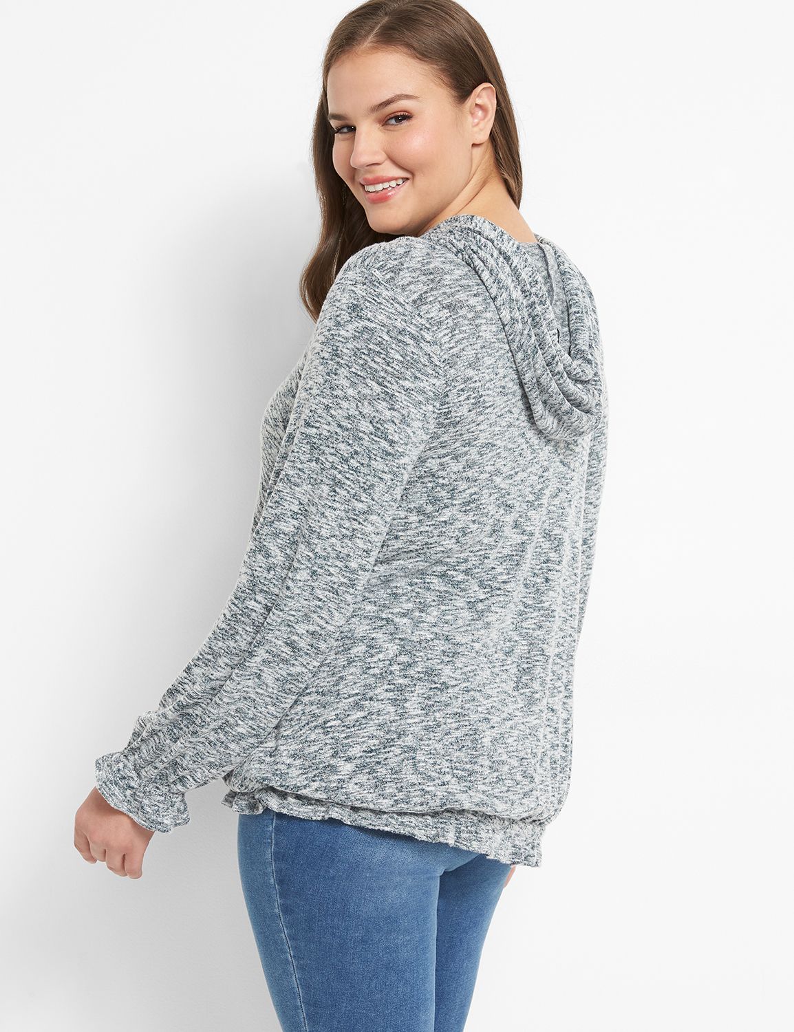 Long Sleeve Hooded Sweatshirt With Ruffle Hems 1124067:Blue and White Spacedye Marl:34/36 Product Image 2
