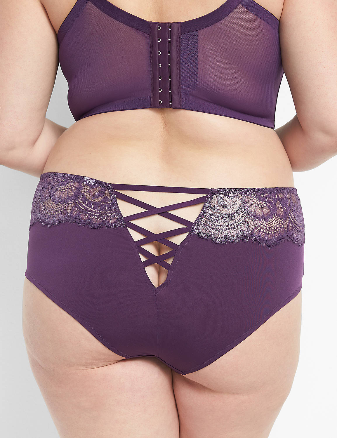 Lane Bryant Cacique Strappy Mid Waist Cheeky Panties Underwear Purple Lace 18 20
