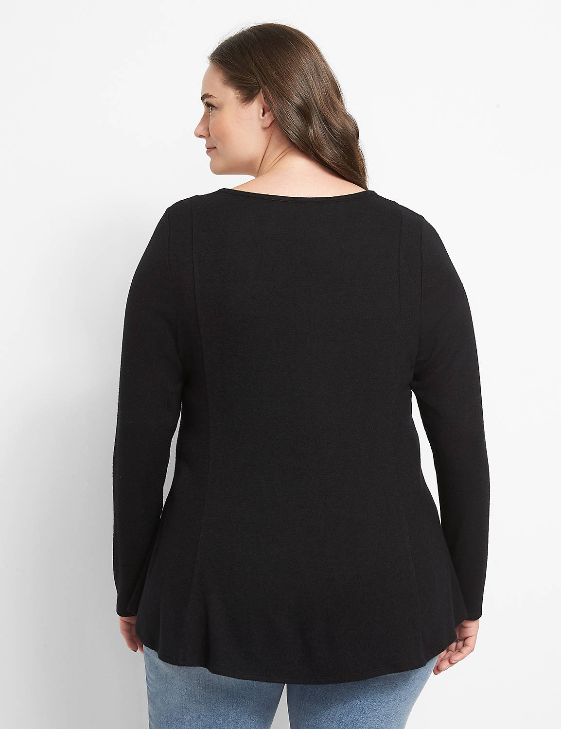 Long Sleeve Scoop Neck Fit and Flare Hacci Top Solid 1123730:Ascena Black:30/32 Product Image 2