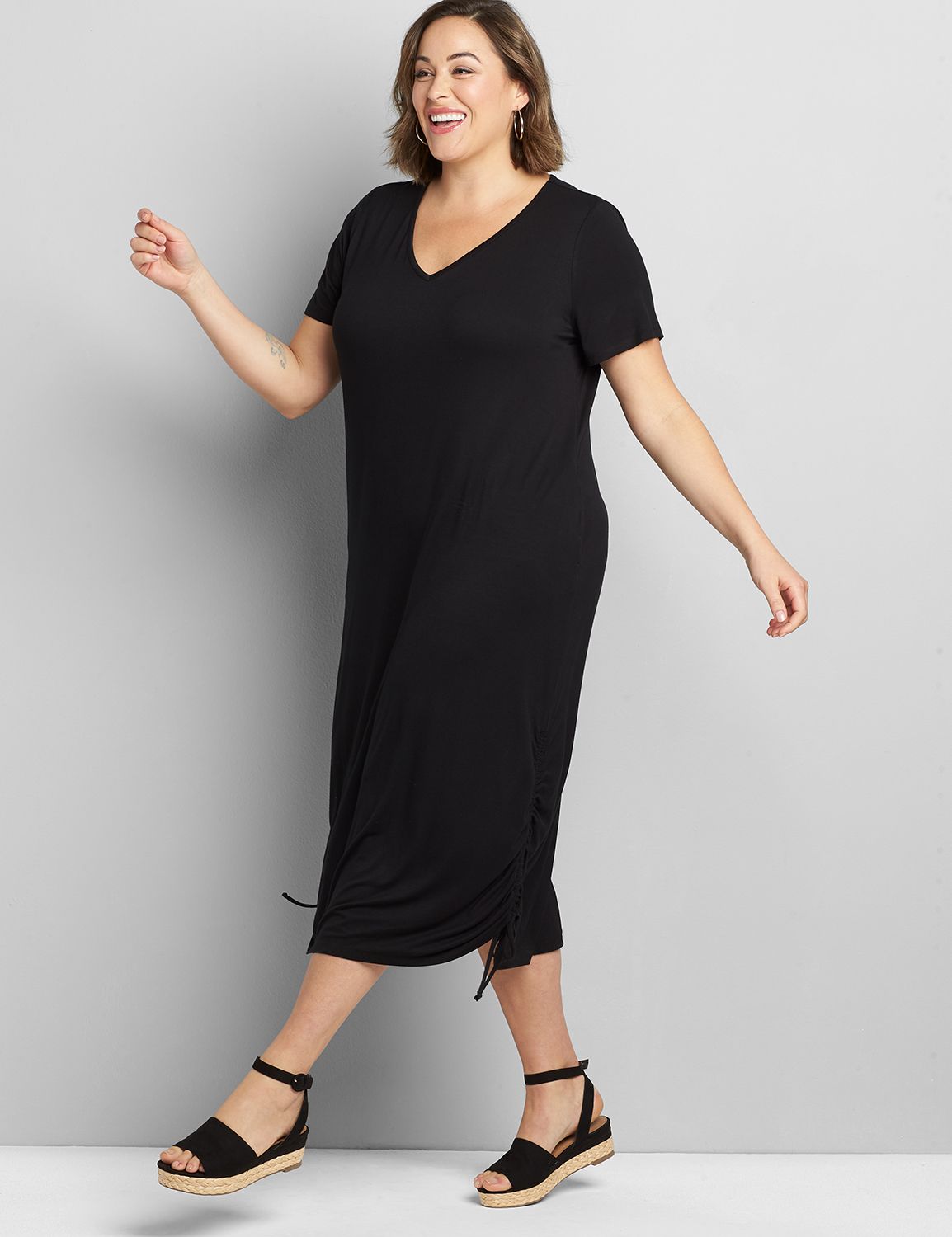 knee length dresses for ladies Black Ruched Side Midi Dress – The Red Raccoon main image 0