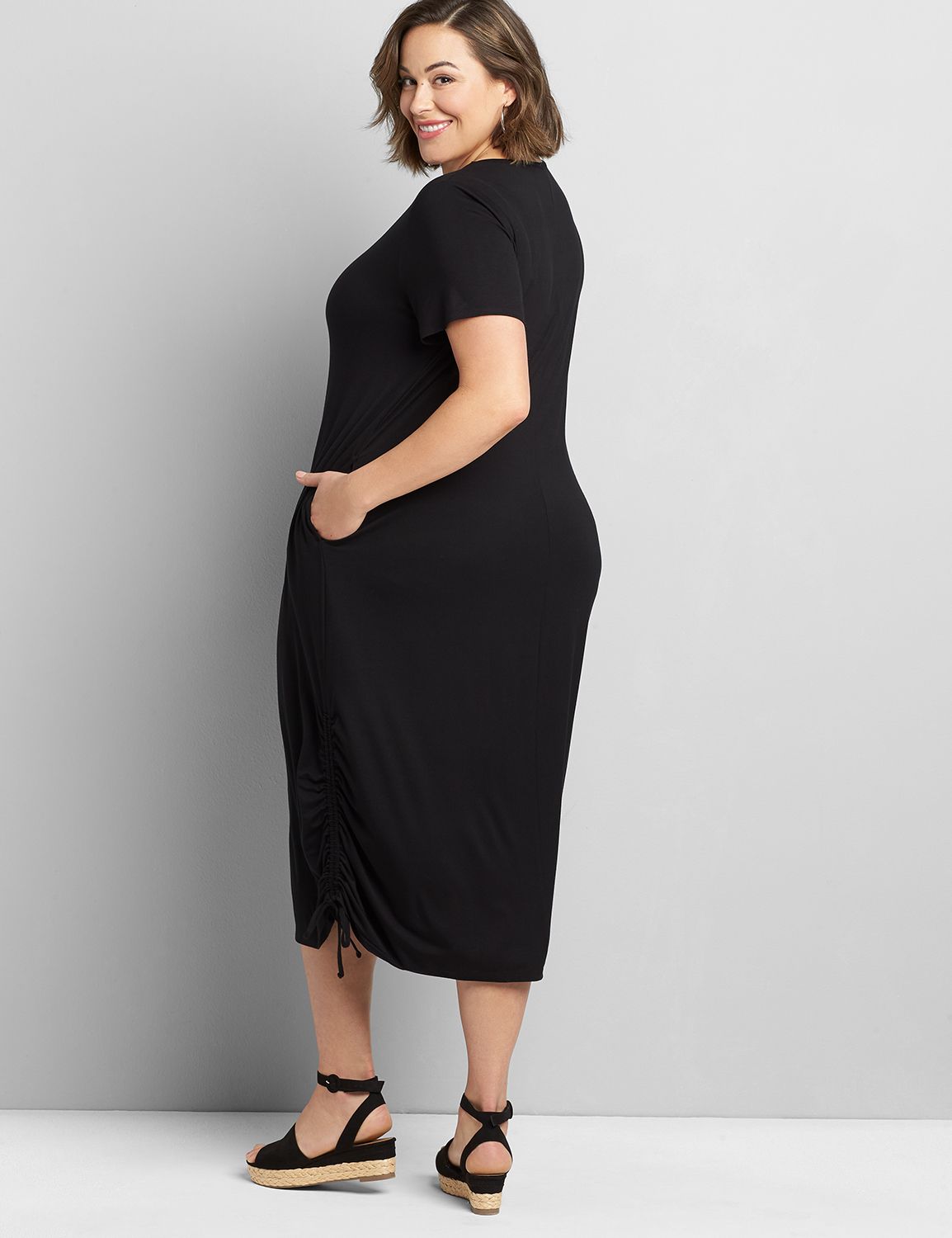 Short Sleeve V Neck Side Ruched Mid Product Image 2