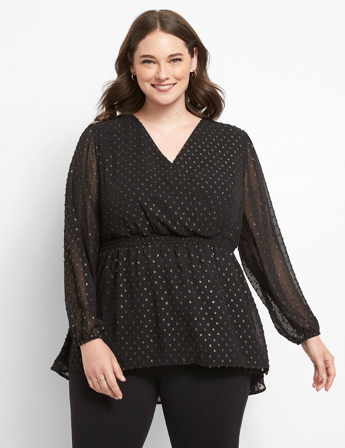 Surplice Clip Dot Peplum Blouse