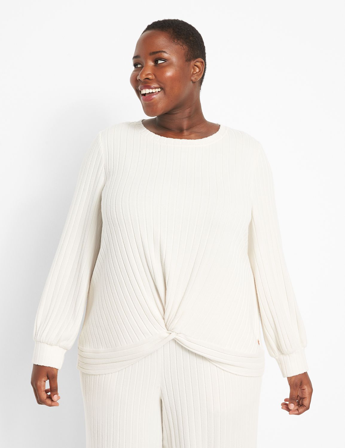 Long Sleeve Crew Neckline Twist Front Top F 1123663:PANTONE Egret:26/28 Product Image 1