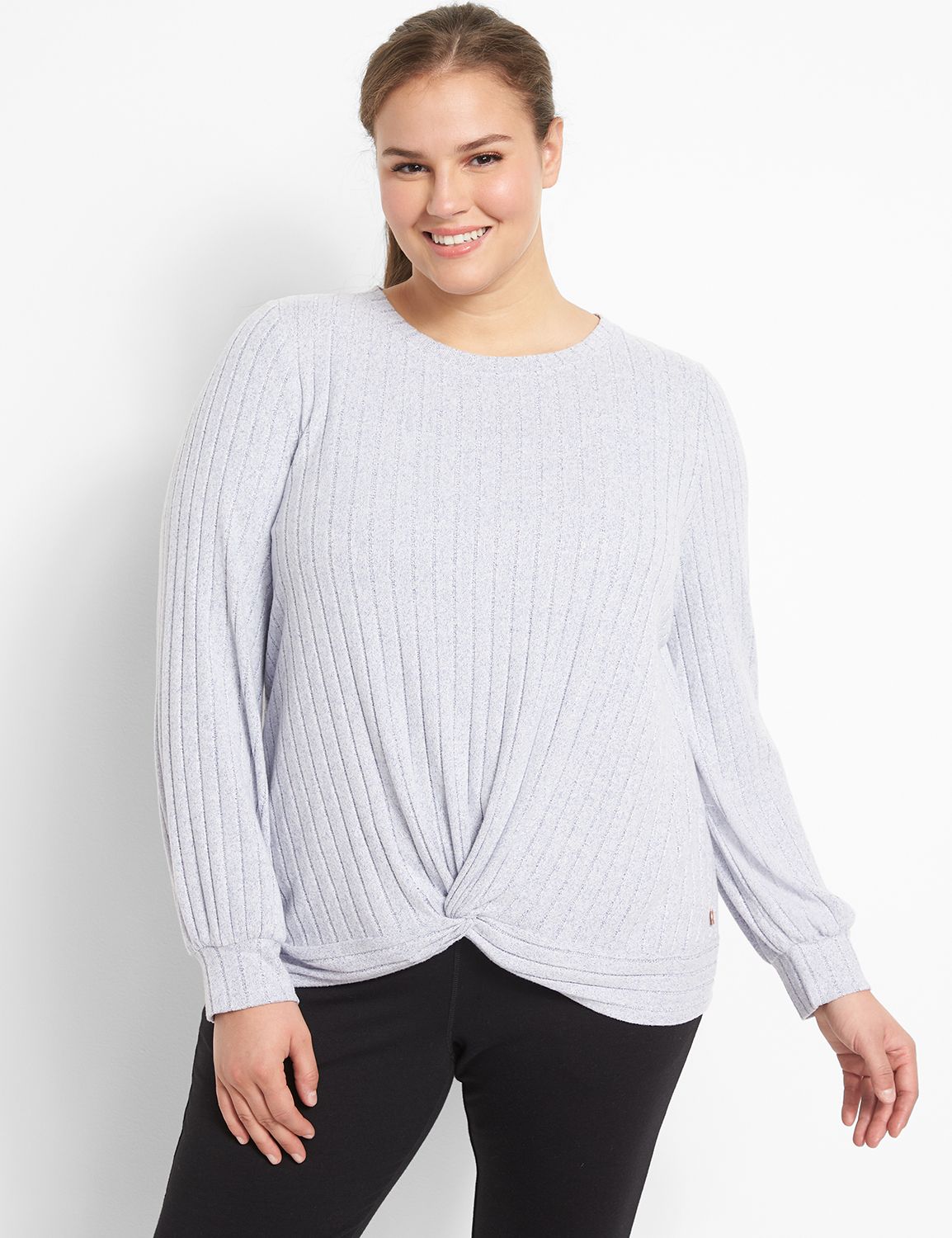 Long Sleeve Crew Neckline Twist Front Top F 1123663:PANTONE Astral Aura:26/28 Product Image 1