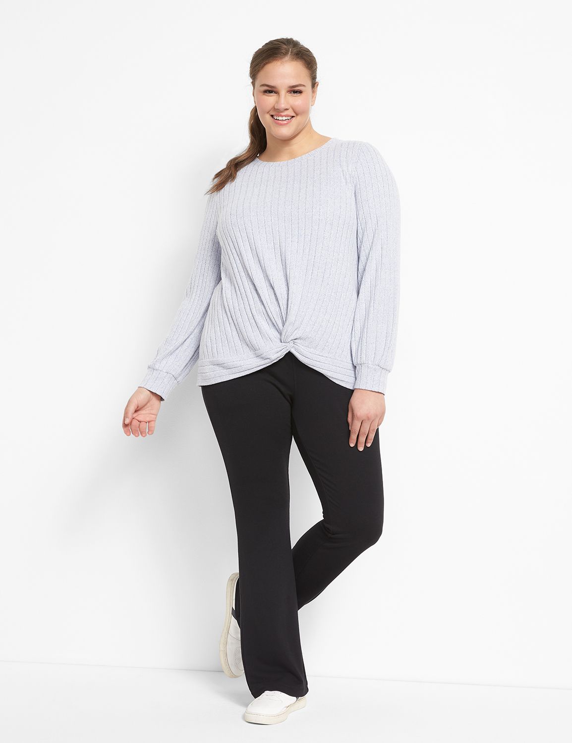 Long Sleeve Crew Neckline Twist Front Top F 1123663:PANTONE Astral Aura:26/28 Product Image 3