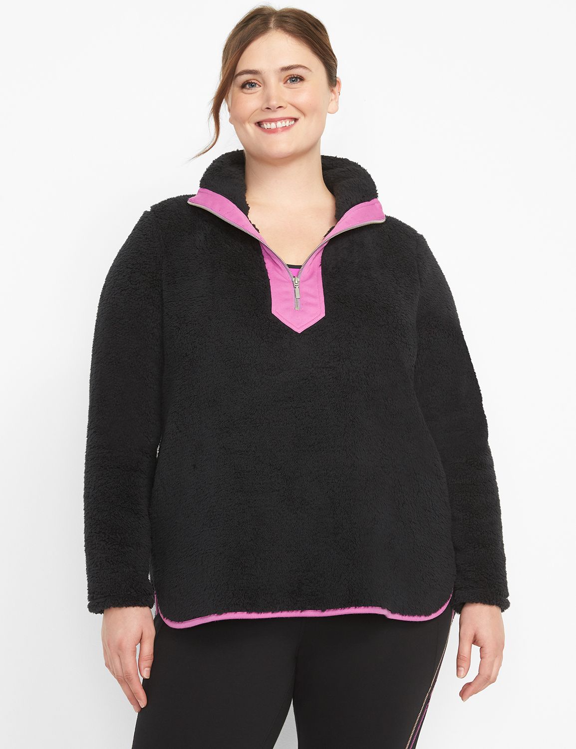Long Sleeve Half Zip Sherpa Pullover S 1124351:Ascena Black:26/28 Product Image 1