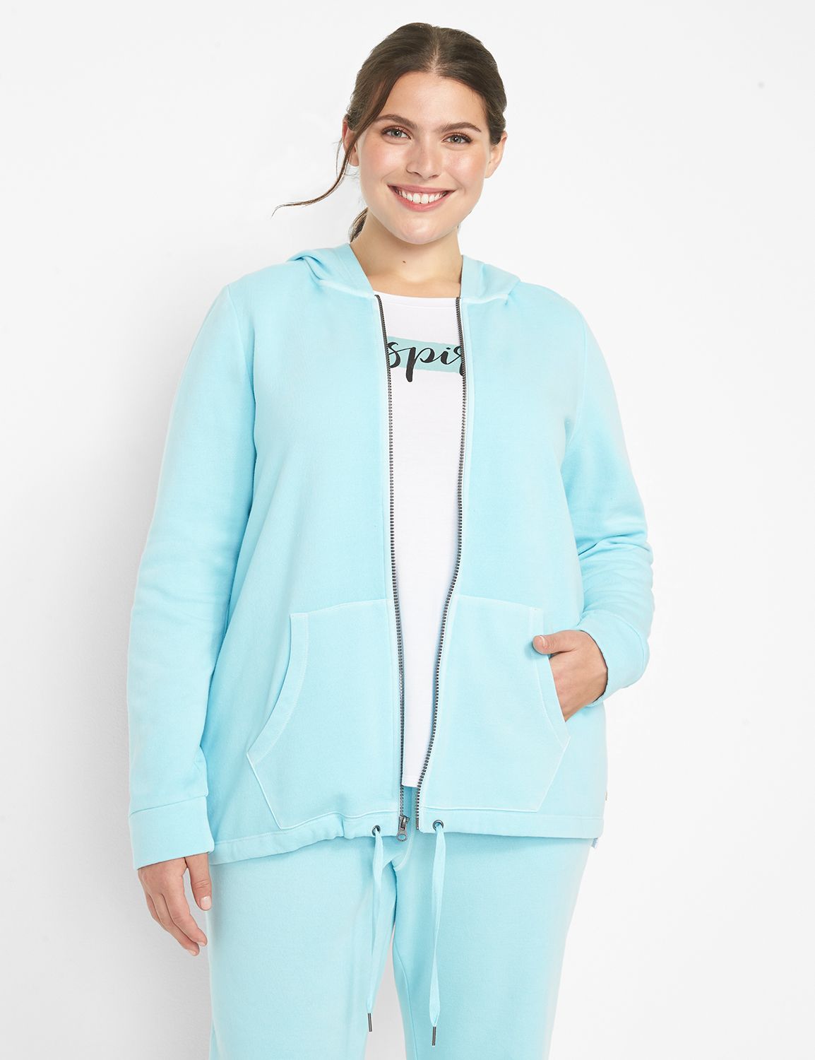 Long Sleeve Tie Hem Zip Up Hoodie S 1123844:PANTONE Leisure Time:10/12 Product Image 1