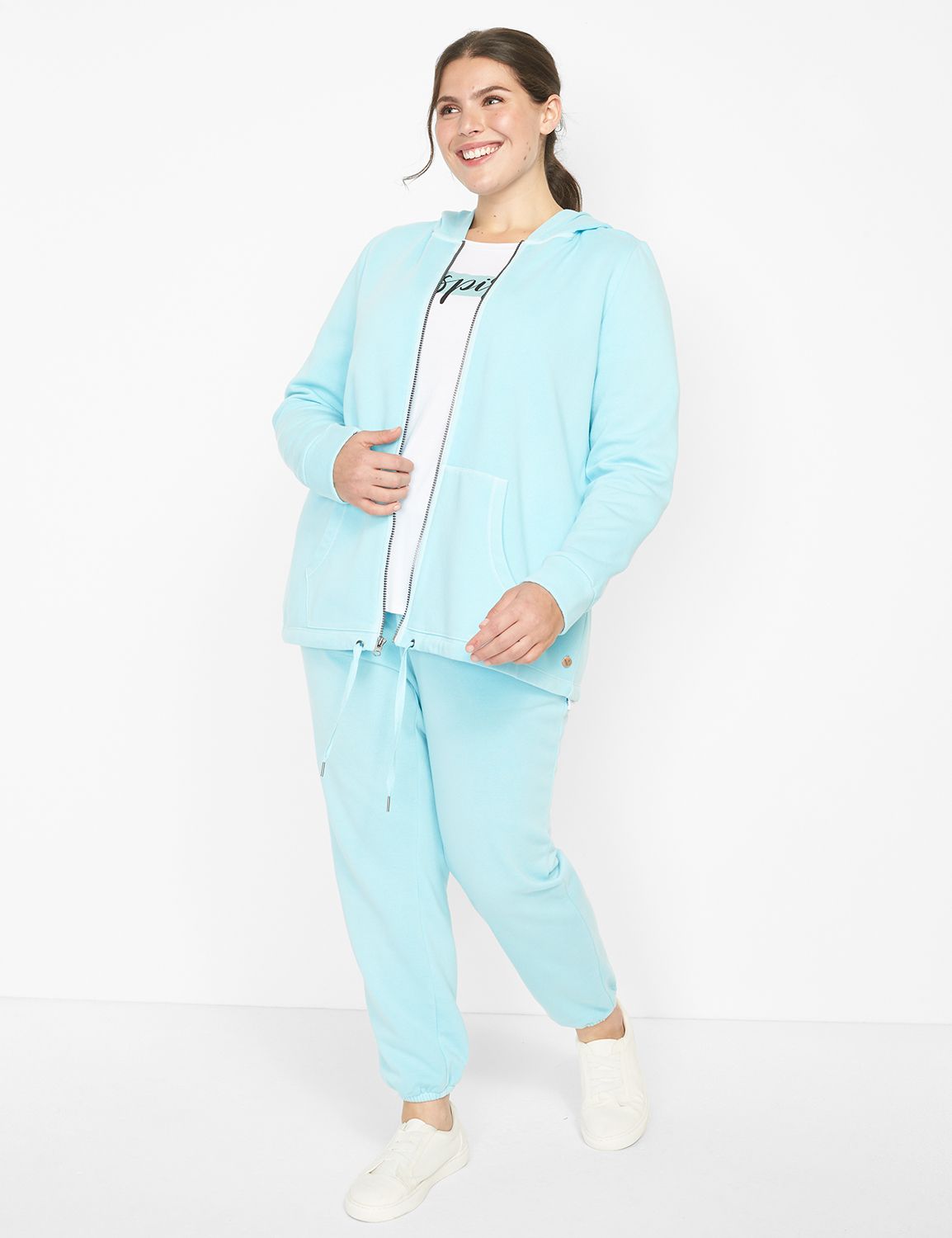 Long Sleeve Tie Hem Zip Up Hoodie S 1123844:PANTONE Leisure Time:10/12 Product Image 3