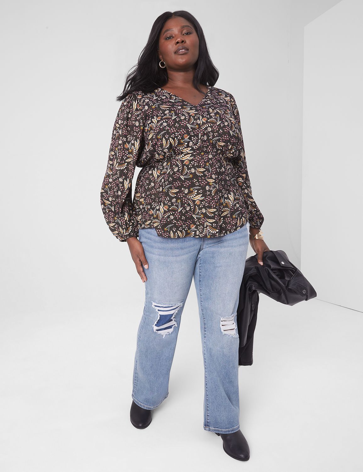 Long Sleeve V Neck Baby Doll Top 11 Product Image 1