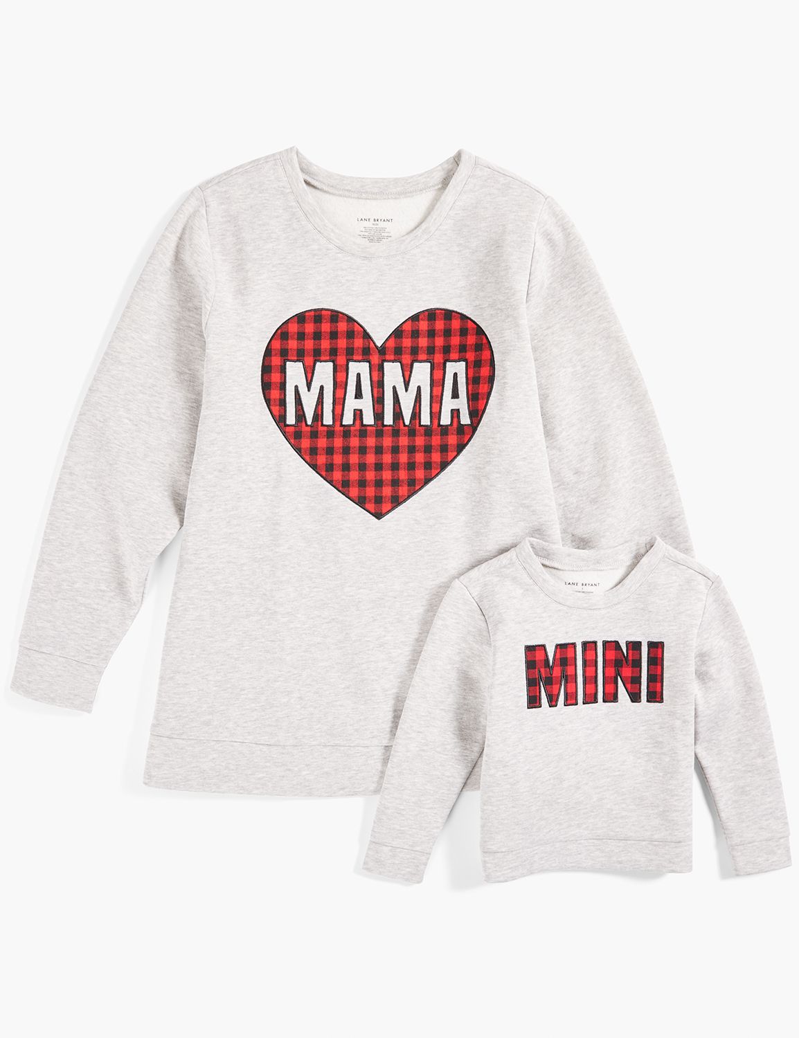 Long Sleeve Crew Neck Sweatshirt with Side Slit Graphic: Buffalo Check Font Mini 1124695:BTC30 Medium Heather Gray:4 Product Image 2