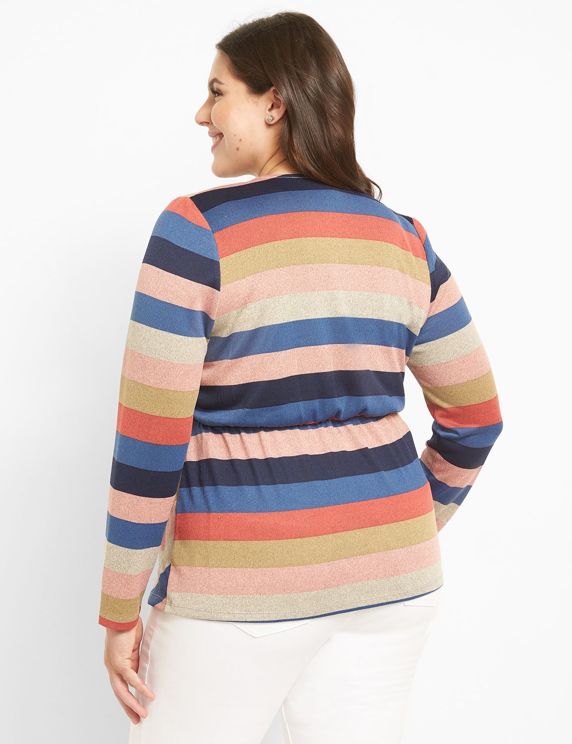 Long Sleeve Vneck Wrap Bias Stripe Knit Top 1124654:Multi:30/32 Product Image 2