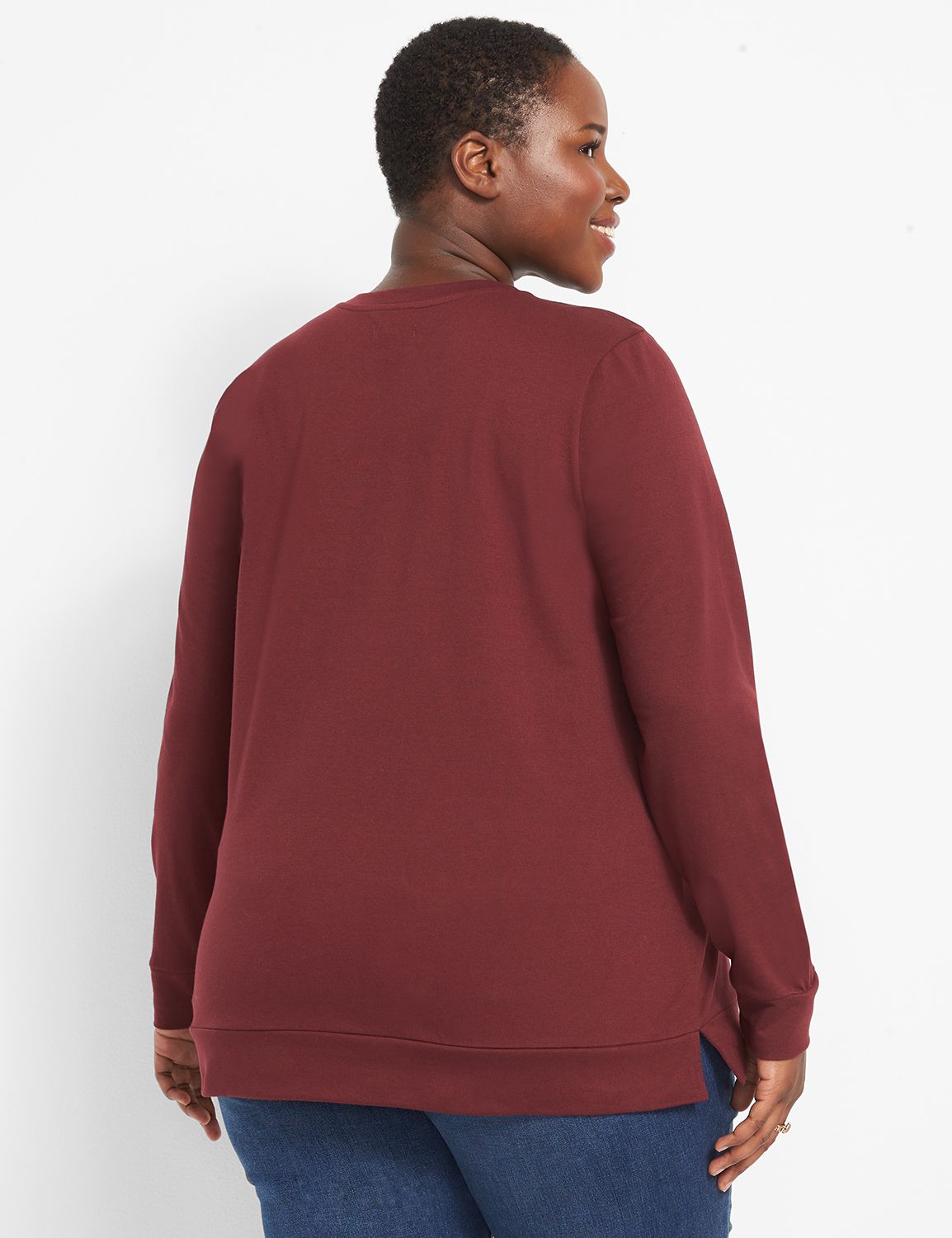 Long Sleeve Crew Neck Sweatshirt with Side Slit Graphic: Powerful Confident Beautiful 1125015:As Cad:26/28 Product Image 2