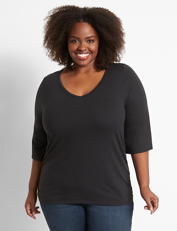 3/4-Sleeve Ruched-Side Tee