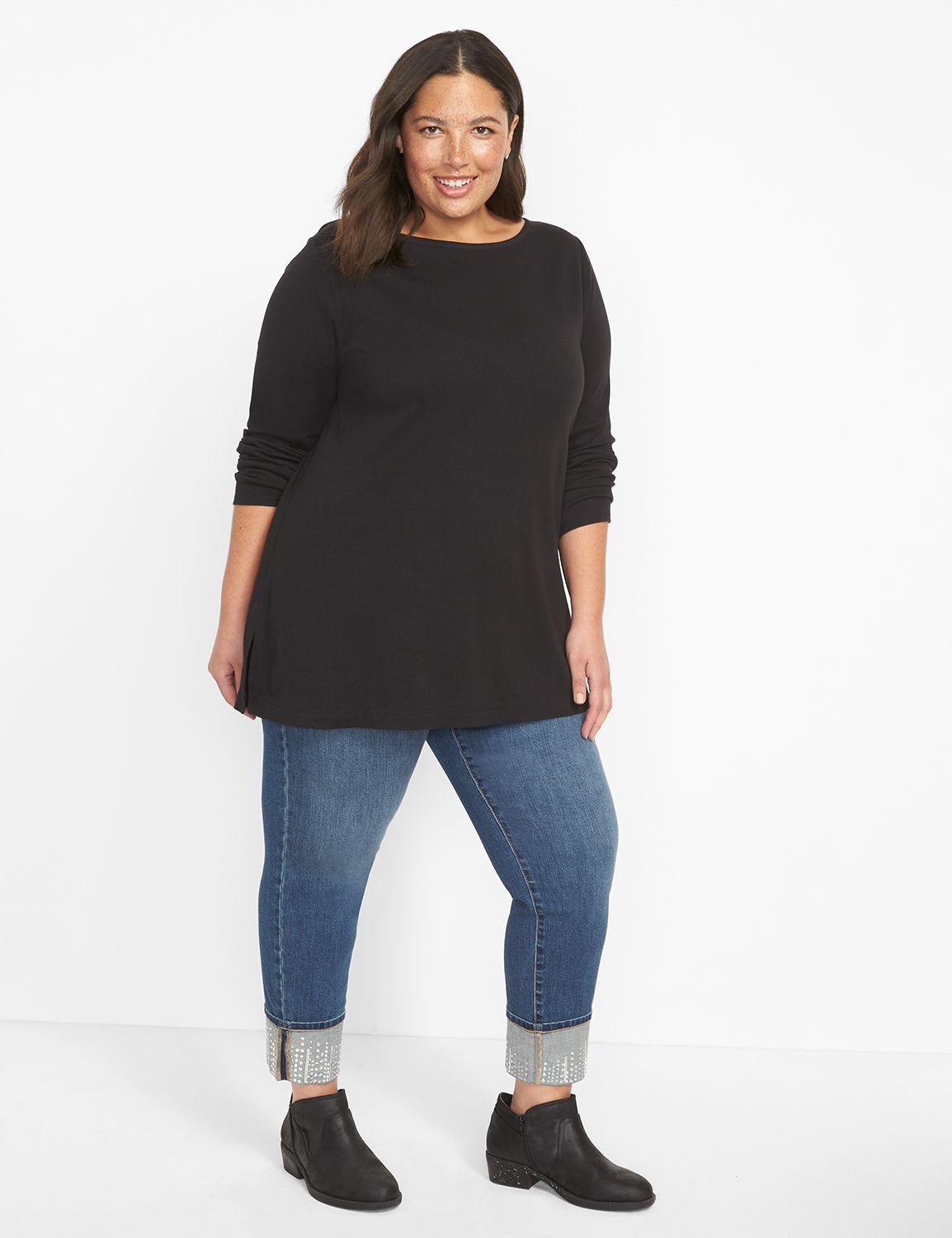 Long Sleeve Boat Neck Tunic 1123938:Ascena Black:22/24 Product Image 3