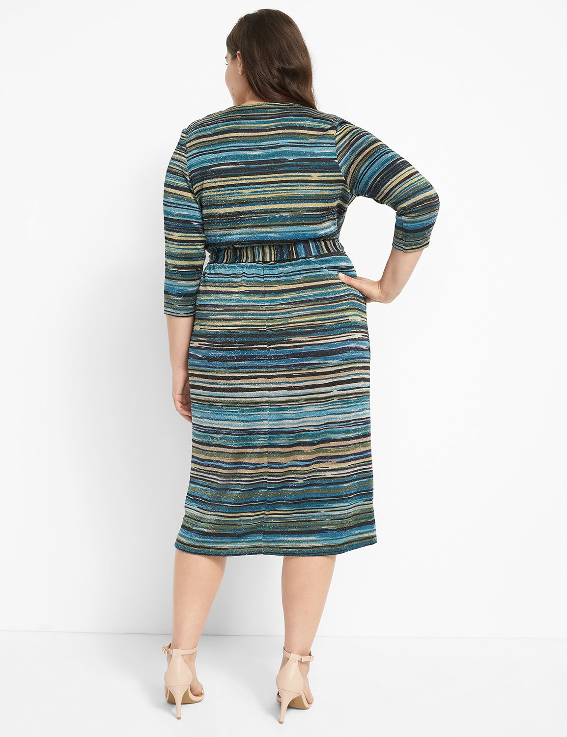 3/4 Sleeve Surplice Sparkle Hacci Midi 1123791:PANTONE Deep Teal:14/16 Product Image 2