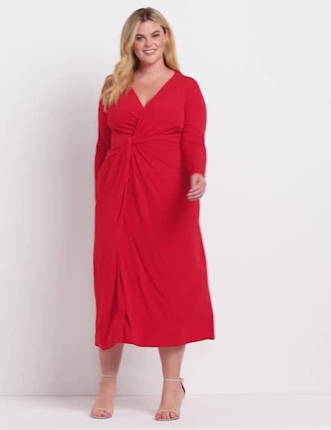 Long Sleeve V Neck Twist Waist Sheath 1124113:PANTONE Haute Red:10/12 image number 0