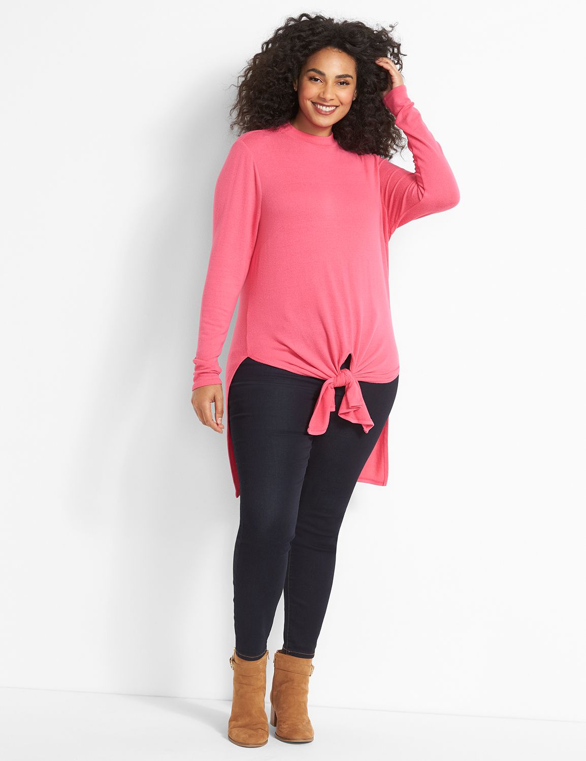 Mock-Neck Maxi Tie-Front Tee Product Image 3