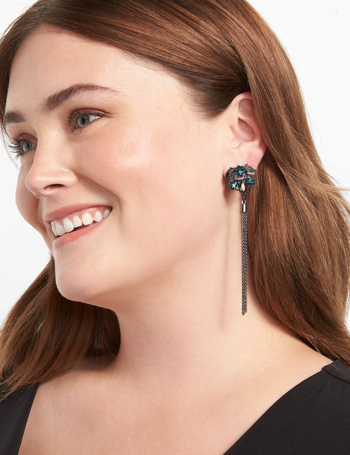 OTT DROP W METAL TASSEL EARRING:PANTONE Deep Teal:ONESZ Product Image 1