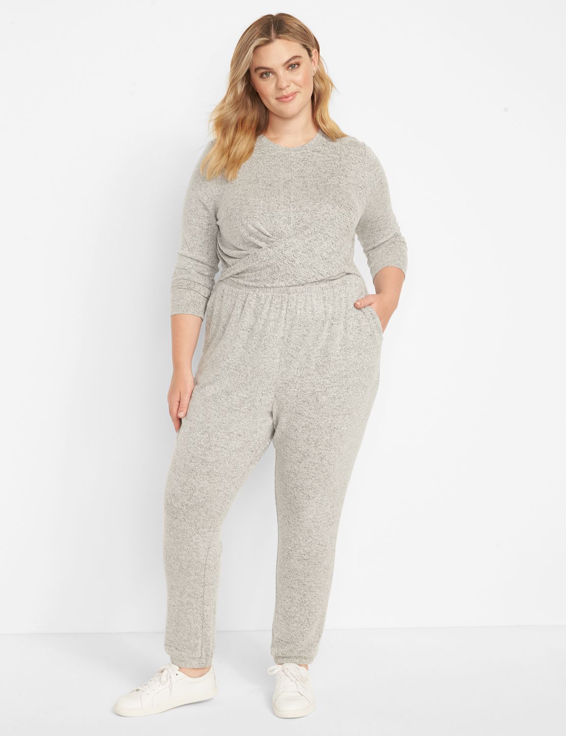 Long Sleeve Crew Neck Crossover Front Jumpsuit 1123659:Hacci Grey Heather:38/40 Product Image 1