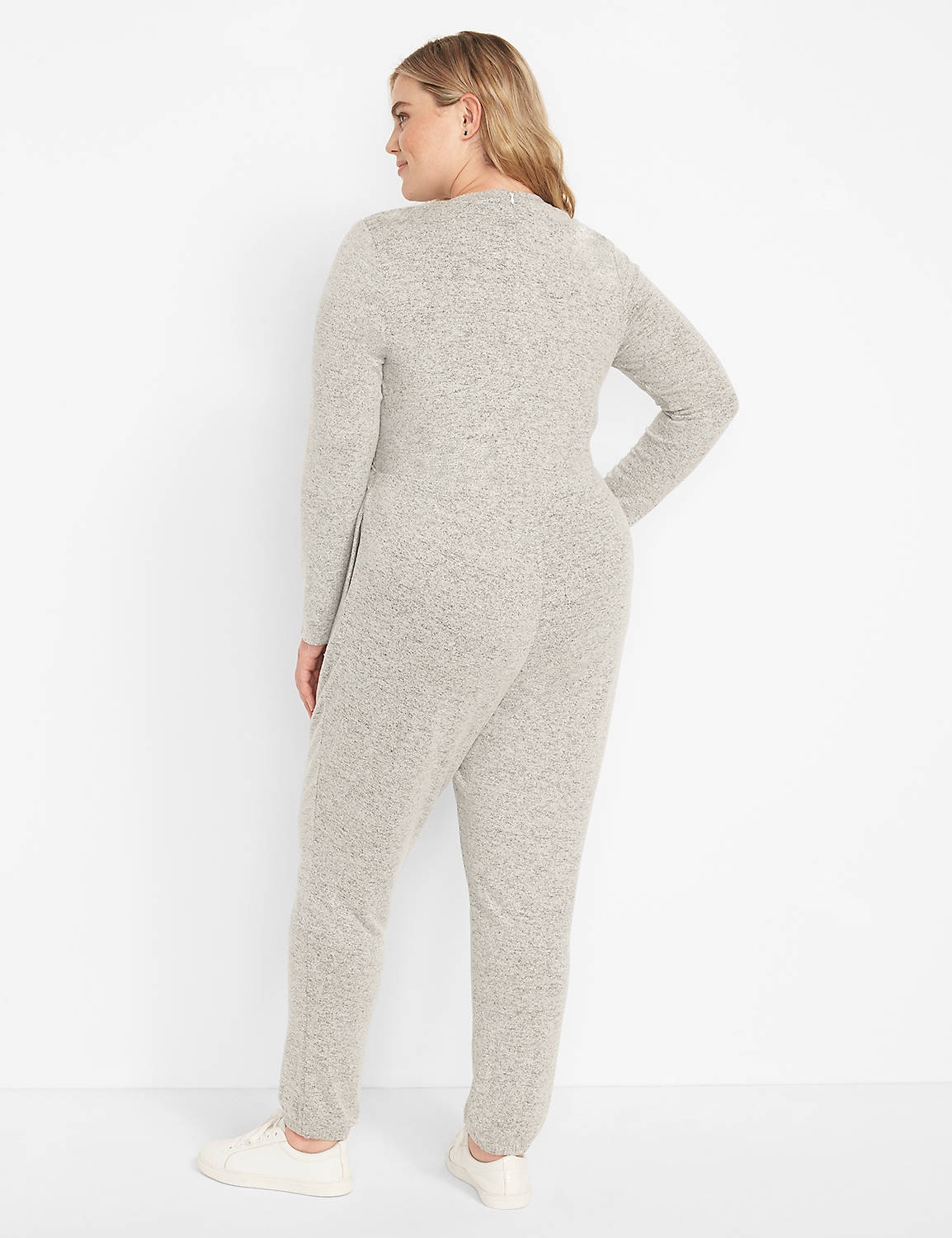 Long Sleeve Crew Neck Crossover Front Jumpsuit 1123659:Hacci Grey Heather:38/40 Product Image 2
