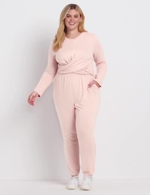 Long Sleeve Crew Neck Crossover Front Jumpsuit 1123659:Hacci Grey Heather:38/40 image number 0