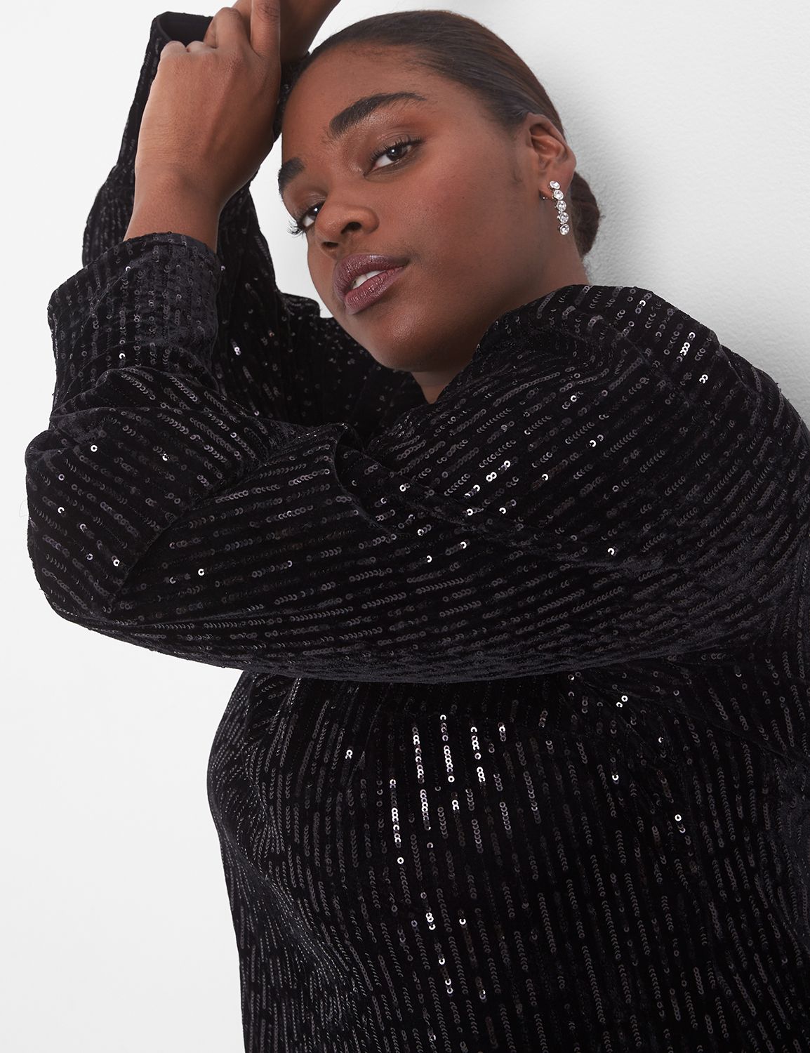 How to Layer Your Party Dresses: a plus size holiday outfit featuring a  colorful sequin dress from Lane Bryant styled with a long sleeved tee and  tights.