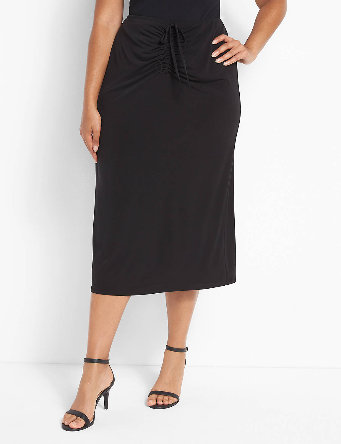 Long Sleeve V Neck Ruched Front Top And Skirt Set 1124184:Ascena Black:26/28 Product Image 4