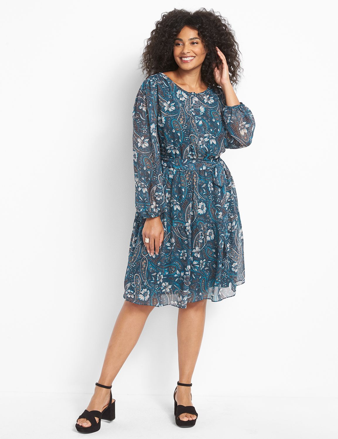 No-Peek Long-Sleeve Tiered Dress Product Image 1