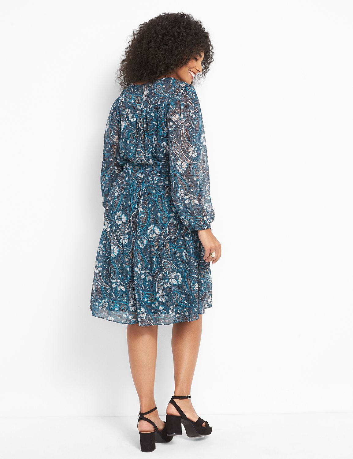 No-Peek Long-Sleeve Tiered Dress Product Image 2