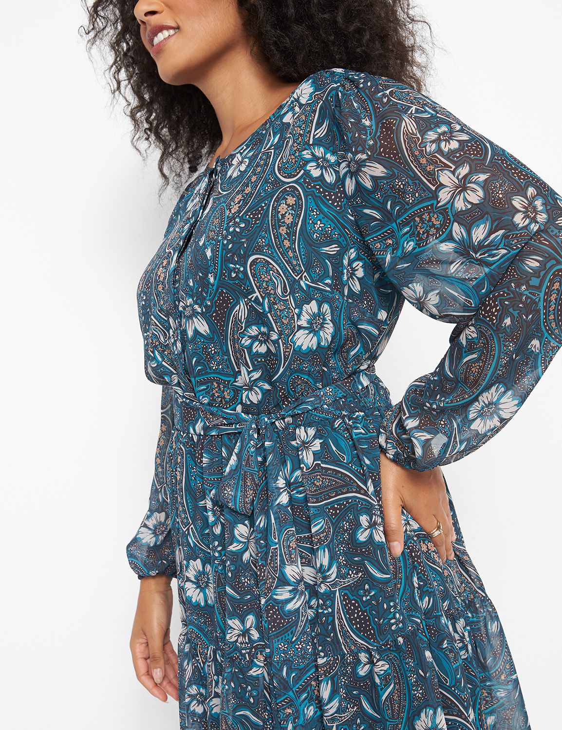 No-Peek Long-Sleeve Tiered Dress Product Image 3