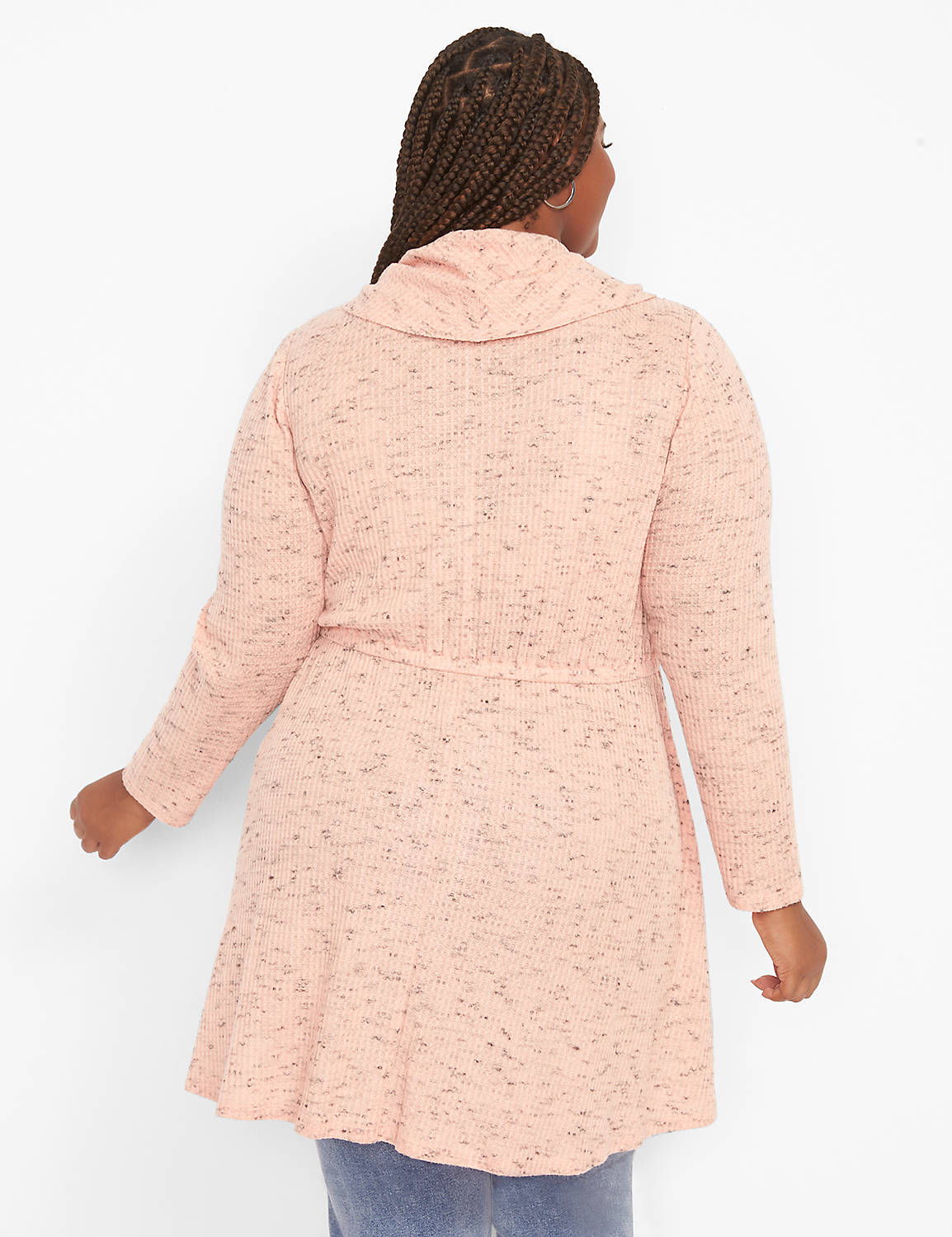 Long Sleeve Cowl Neck Drawcord Waist HiLo Tunic 1124450:PANTONE Coral Pink:34/36 Product Image 2