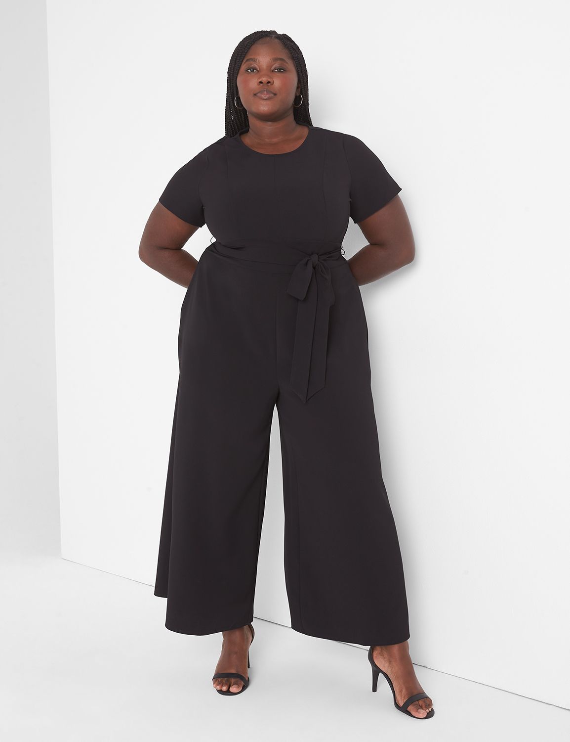 Lane Bryant Lena Ankle Wide Leg Jumpsuit With Belt 16 Black